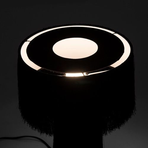 Lampe de table tissu à franges noir Angie - Photo n°3; ?>