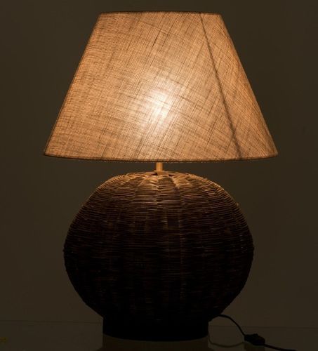 Lampe de table tissu beige et pied bambou noir Verde - Photo n°3; ?>