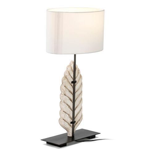 Lampe de table tissu blanc et pied bois massif blanc Enora - Photo n°3; ?>