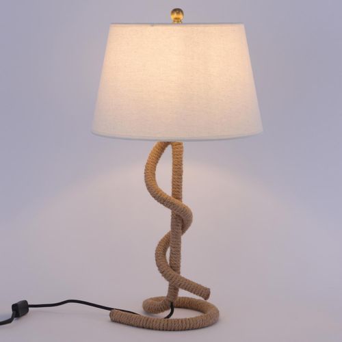 Lampe de table tissu blanc et pied corde Rathor - Photo n°2; ?>