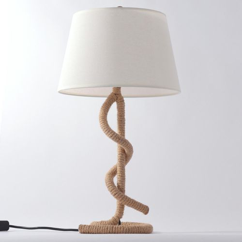 Lampe de table tissu blanc et pied corde Rathor - Photo n°3; ?>