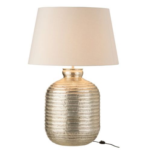 Lampe de table tissu blanc et pied métal argenté Omani - Photo n°2; ?>