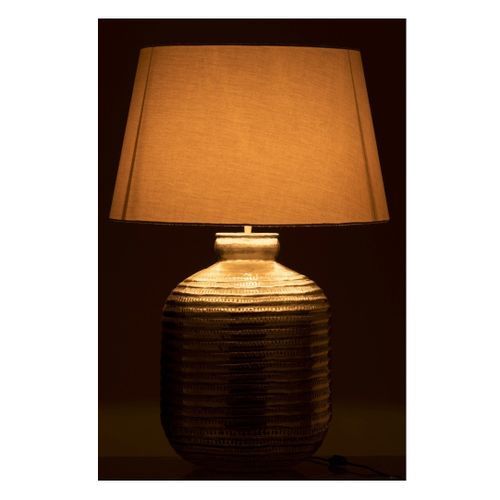 Lampe de table tissu blanc et pied métal argenté Omani - Photo n°3; ?>