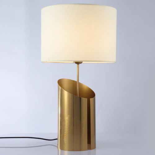 Lampe de table tissu blanc et pied métal cuivré Merna - Photo n°2; ?>