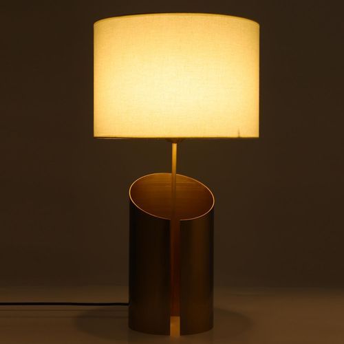 Lampe de table tissu blanc et pied métal cuivré Merna - Photo n°3; ?>