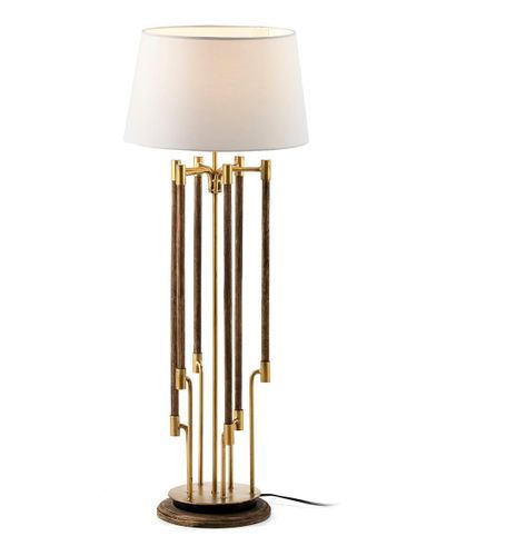 Lampe de table tissu blanc et pied métal doré Voang - Photo n°2; ?>