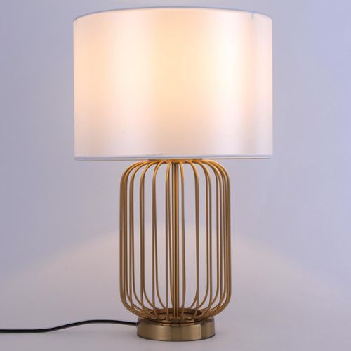 Lampe de table tissu blanc et pied métal doré Lychium - Photo n°2; ?>