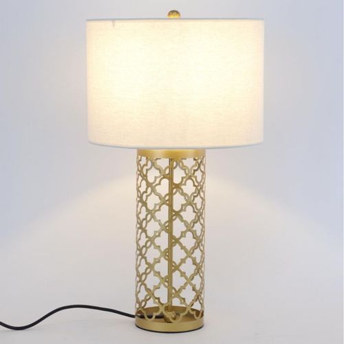 Lampe de table tissu blanc et pied métal doré Sunnyt - Photo n°2; ?>