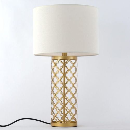 Lampe de table tissu blanc et pied métal doré Sunnyt - Photo n°3; ?>