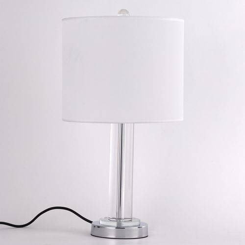 Lampe de table tissu blanc et pied verre transparent Jullia - Photo n°3; ?>