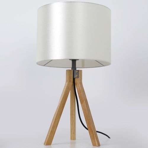 Lampe de table tissu blanc et pieds bois clair Dannew - Photo n°3; ?>