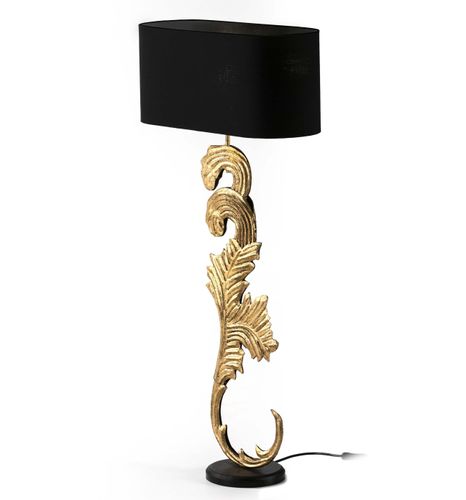 Lampe de table tissu noir et pied métal doré Masci - Photo n°2; ?>