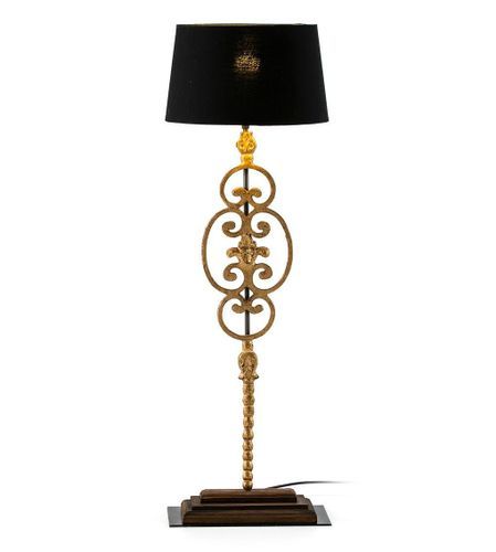 Lampe de table tissu noir et pied métal doré Ashub - Photo n°2; ?>