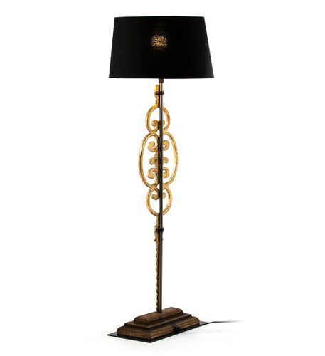 Lampe de table tissu noir et pied métal doré Ashub - Photo n°3; ?>