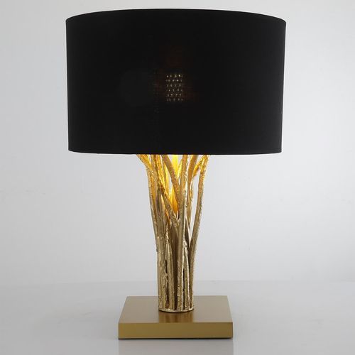 Lampe de table tissu noir et pied métal doré Rutane - Photo n°2; ?>