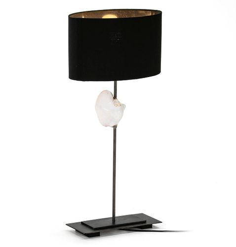 Lampe de table tissu noir et pied métal gris Kontir - Photo n°3; ?>
