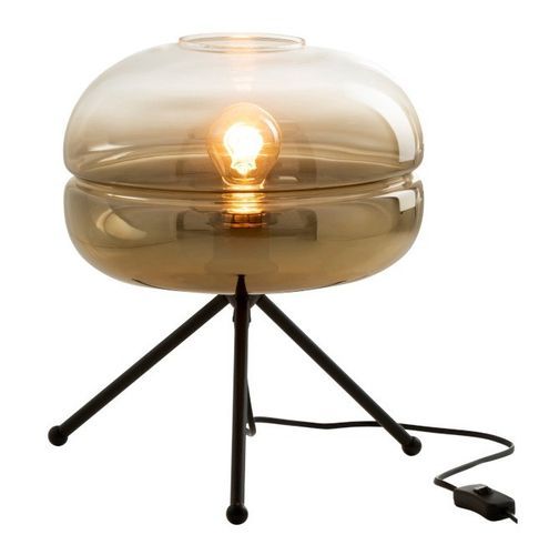 Lampe de table verre doré et trépied métal noir Nissy - Photo n°2; ?>