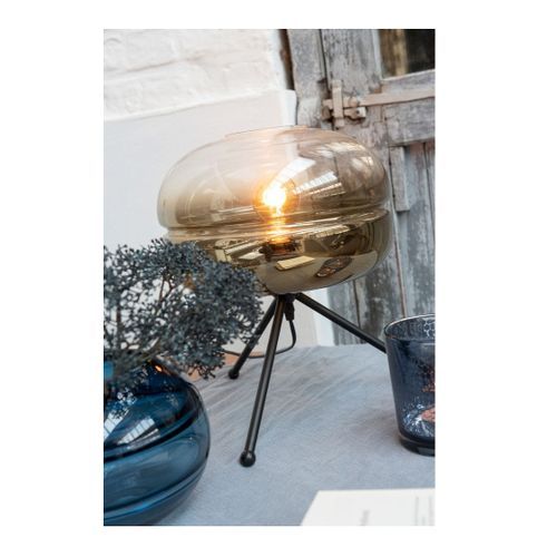 Lampe de table verre doré et trépied métal noir Nissy - Photo n°3; ?>