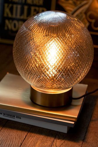 Lampe de table verre et socle métal doré Ysarg - Photo n°2; ?>
