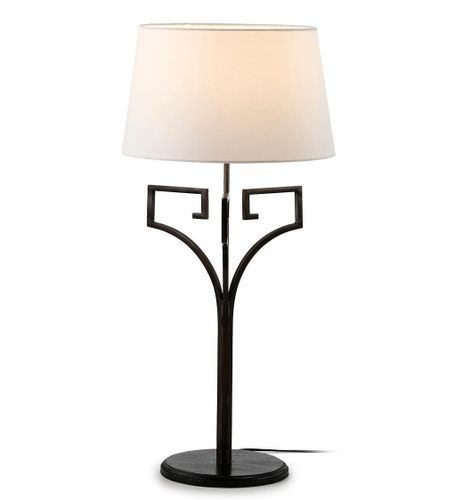Lampe de table tissu blanc et pied métal noir Sanato - Photo n°2; ?>