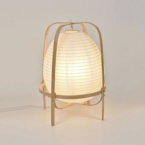 Lampe forme lanterne - Papier japonais et bambou - H 40 x Ø 30 cm - Blanc - Photo n°2; ?>