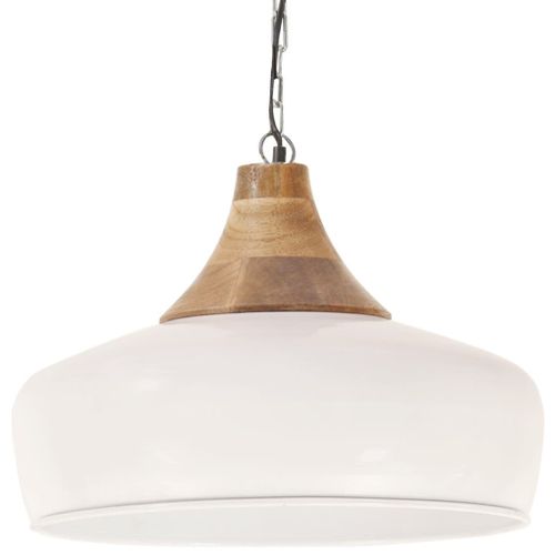 Lampe suspendue industrielle Blanc Fer et bois solide 35 cm E27 2 - Photo n°3; ?>