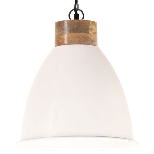 Lampe suspendue industrielle Blanc Fer et bois solide 35 cm E27 - Photo n°3; ?>