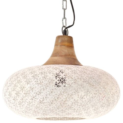 Lampe suspendue industrielle Blanc Fer et bois solide 40 cm E27 - Photo n°3; ?>