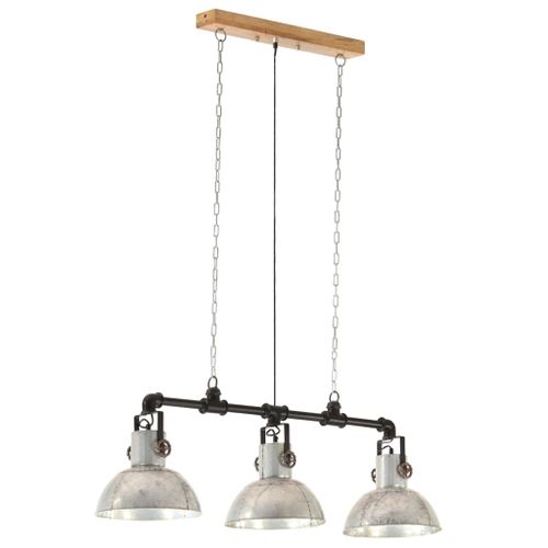 Lampe suspendue industrielle Fer bois de manguier Argenté E27 - Photo n°3; ?>