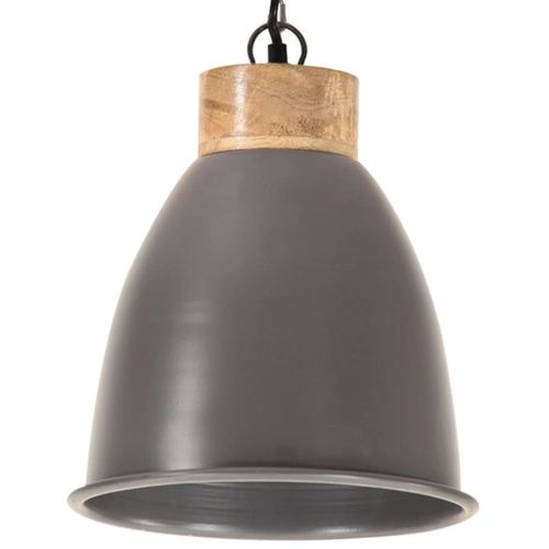 Lampe suspendue industrielle Gris Fer et bois solide 23 cm E27 - Photo n°3; ?>