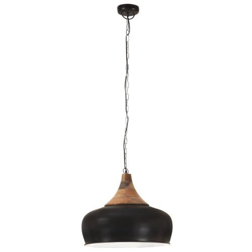 Lampe suspendue industrielle Noir Fer et bois solide 45 cm E27 - Photo n°3; ?>