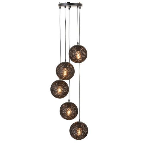 Lampe suspension 6 boules rotin noir Bialli - Photo n°2; ?>
