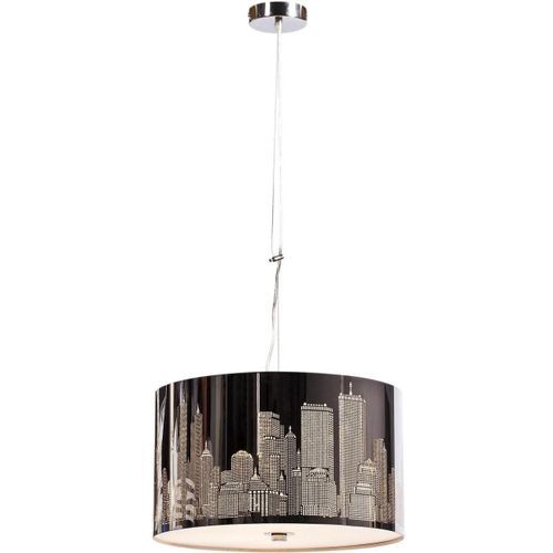 Lampe suspension métal chromé imprimé New York Citty - Photo n°2; ?>