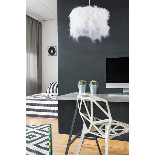 Lampe suspension plumes blanches Derick - Photo n°3; ?>
