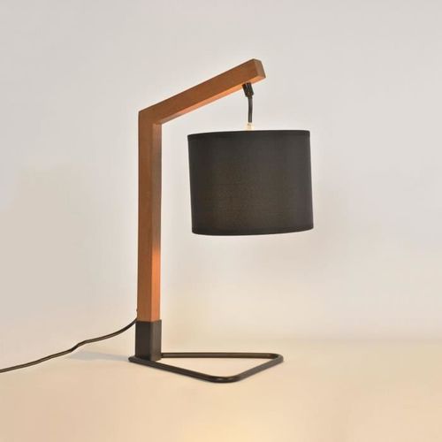Lampe trépied - Bois et métal peint - H 44 x L 21 x Ø 17 x P 28 cm - Chene et noir - Photo n°2; ?>