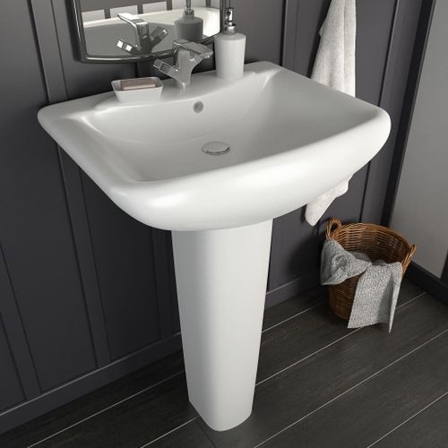 Lavabo autoportant avec socle Céramique Blanc 580x470x200 mm - Photo n°2; ?>