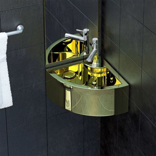 Lavabo avec trop-plein 45x32x12,5 cm Céramique Doré - Photo n°2; ?>