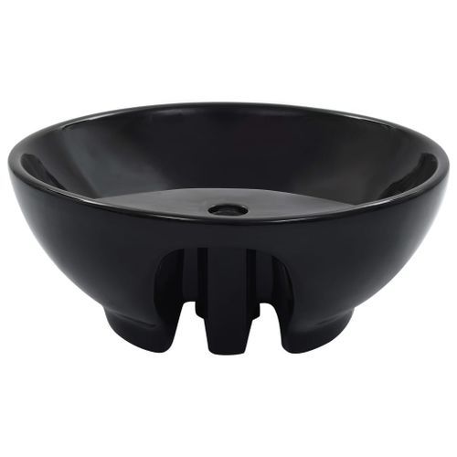 Lavabo avec trop-plein 46,5 x 18 cm Céramique Noir - Photo n°3; ?>