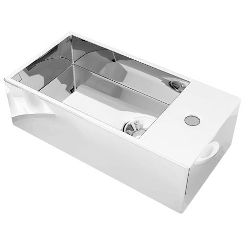 Lavabo avec trop-plein 49 x 25 x 15 cm Céramique Argenté - Photo n°2; ?>