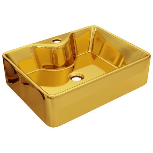 Lavabo avec trou pour robinet 48 x 37 x 13,5 cm Céramique Doré - Photo n°2; ?>