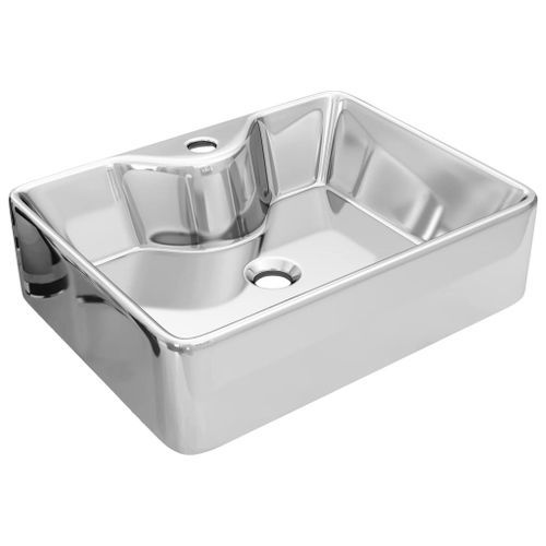 Lavabo avec trou pour robinet 48x37x13,5 cm Céramique Argenté - Photo n°2; ?>