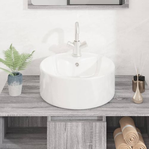 Lavabo blanc 40x14,5 cm céramique rond - Photo n°3; ?>