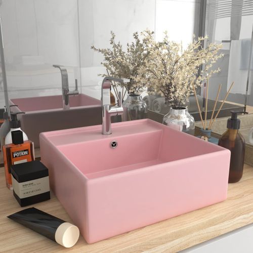 Lavabo carré de luxe à trop-plein Rose mat 41x41 cm Céramique - Photo n°2; ?>