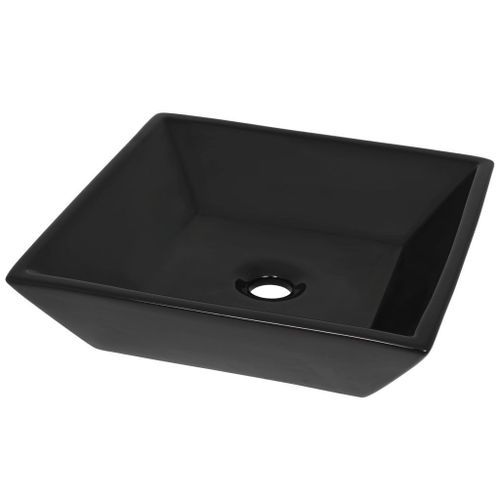 Lavabo Céramique carré Noir 41,5 x 41,5 x 12 cm - Photo n°2; ?>