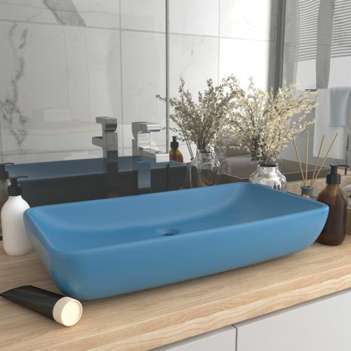 Lavabo de luxe rectangulaire Bleu clair mat 71x38 cm Céramique - Photo n°2; ?>