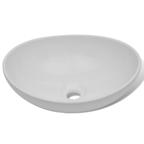 Lavabo de salle de bain avec mitigeur Céramique Ovale Blanc 2 - Photo n°3; ?>