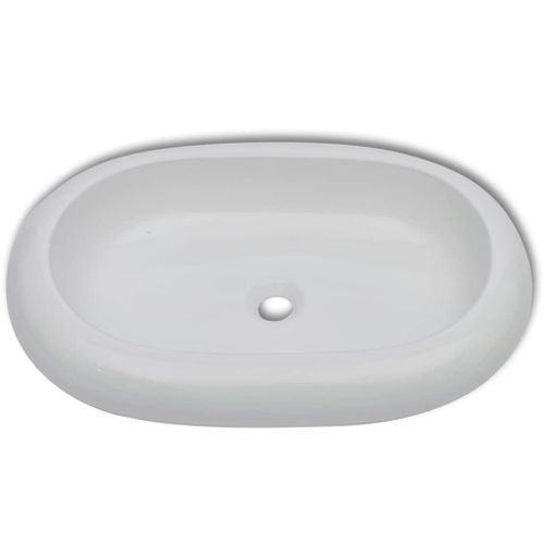 Lavabo de salle de bain avec mitigeur Céramique Ovale Blanc - Photo n°3; ?>
