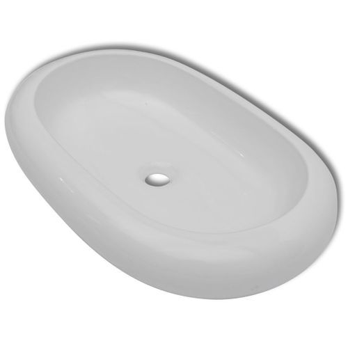 Lavabo en forme ovale Céramique 63 x 42 cm Blanc - Photo n°2; ?>