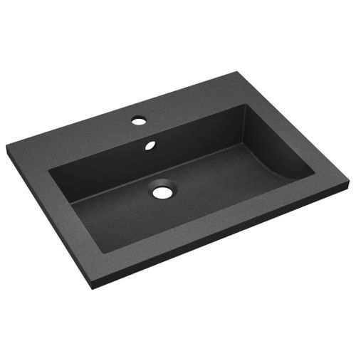 Lavabo en granit 600 x 450 x 120 mm Noir - Photo n°2; ?>