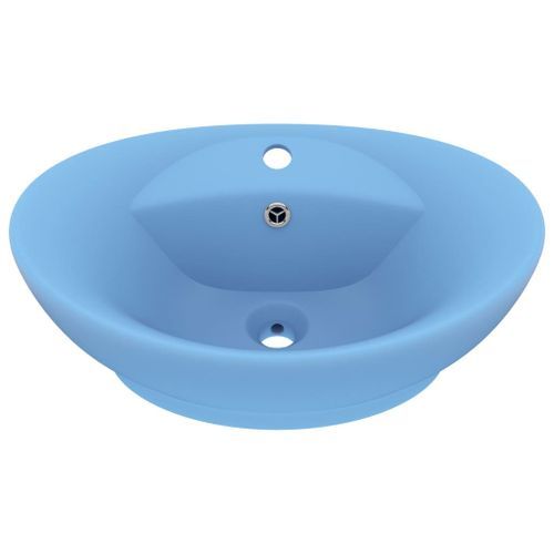 Lavabo ovale à trop-plein Bleu clair mat 58,5x39 cm Céramique - Photo n°2; ?>